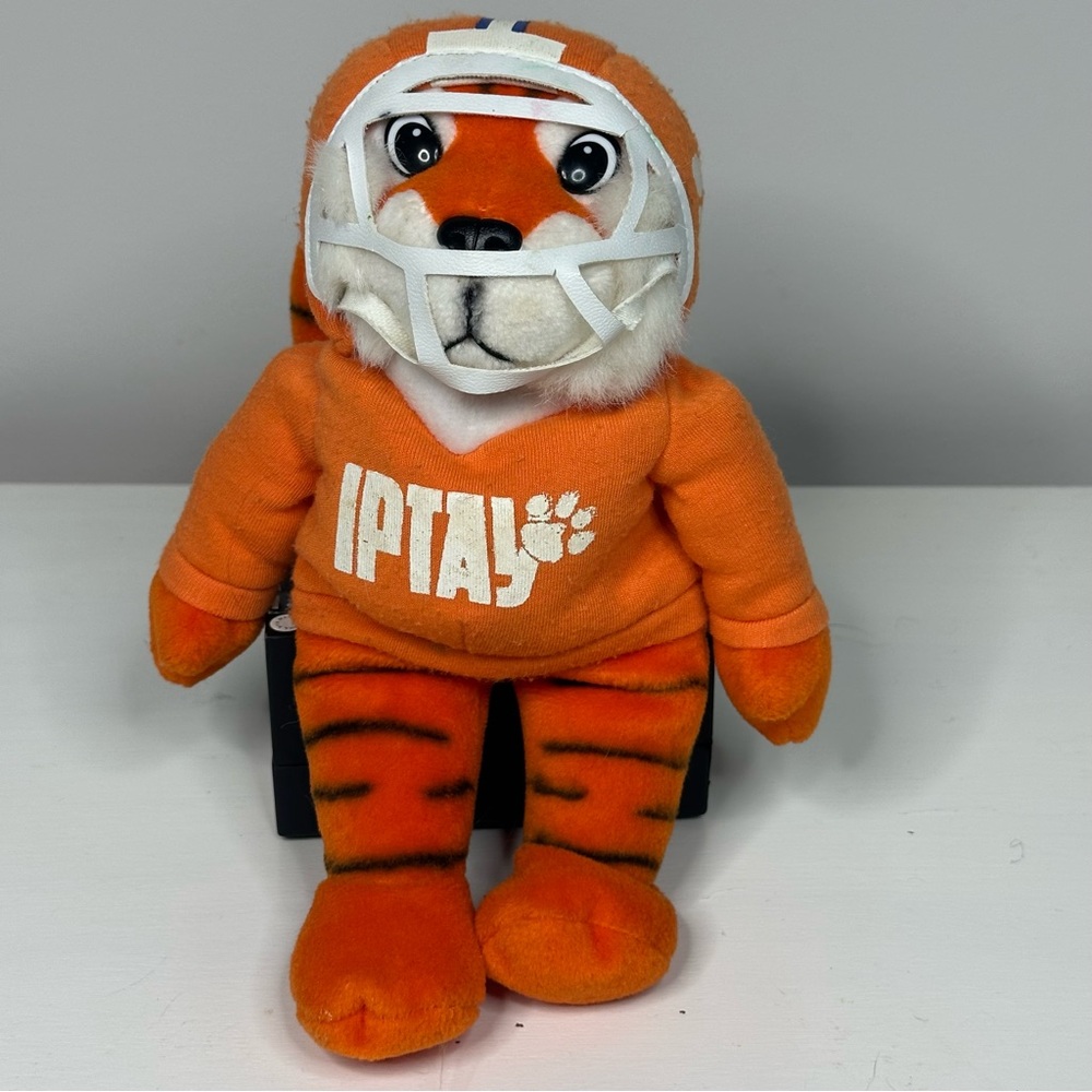 "VTG RARE 90'S CLEMSON UNIVERSITY IPTAYO
TIGER W/ HELMET 10"' PLUSH POLY PELLETS